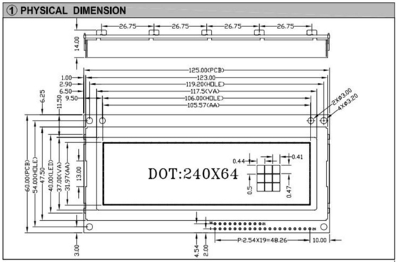 240*64 Modulo LCD grafico FSTN con display industriale PCB di grandi dimensioni