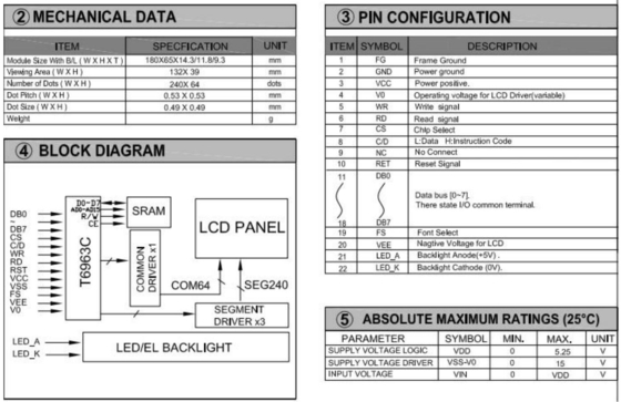 240*64 Modulo LCD grafico STN T6963C 20 PIN Display industriale ad alta temperatura
