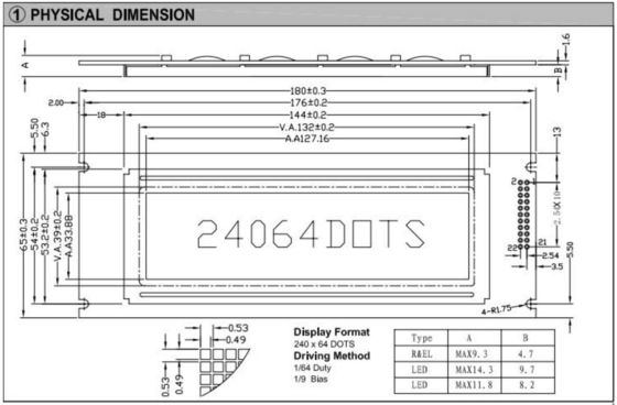 240*64 Modulo LCD grafico STN T6963C 20 PIN Display industriale ad alta temperatura