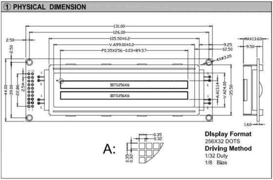 256*32 Modulo LCD grafico di grandi dimensioni ST7920/ST7921 20 pin Industrial Display