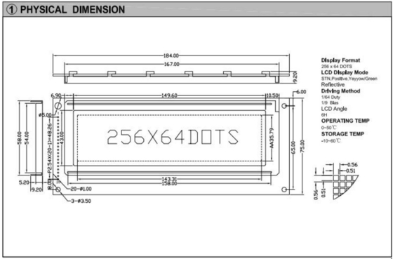 256*64 Modulo LCD grafico STN Giallo Verde 6H Display industriale positivo