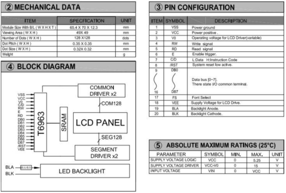 Modulo LCD grafico FSTN 128*128 con retroilluminazione PCB T6963 Wide Industrial Display