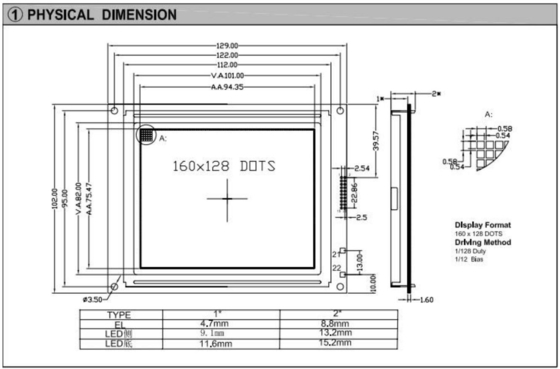 Modulo LCD grafico 160*128 6H 12H con retroilluminazione T6963C STN display industriale monocromo