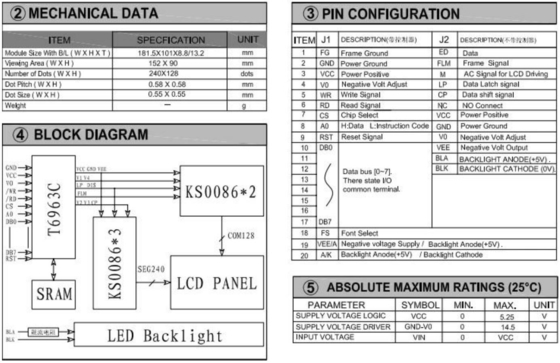 240*180 Modulo LCD grafico FSTN con backlight e display industriale ad ampia temperatura