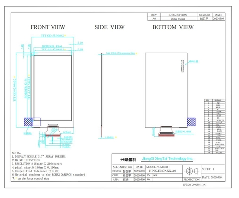 3.7'' EPD 240*416 Display in carta elettronica a quattro colori per il sistema elettronico di etichettatura