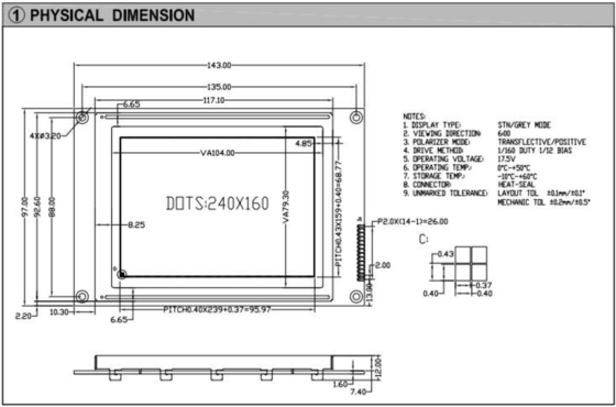 240*160 Grafica STN Modulo LCD grigio Display industriale 6H riflettente positivo