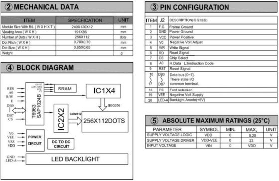 256*112 Modulo LCD grafico 12H STN Display industriale a temperatura ampia blu