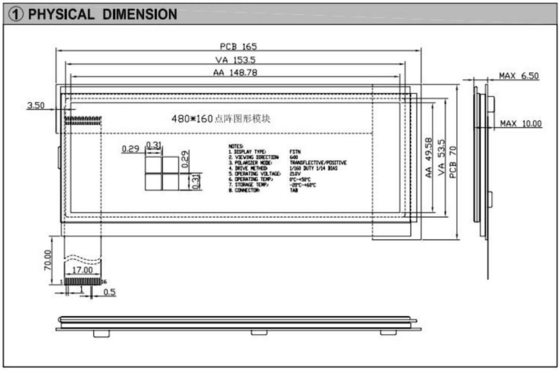 480*160 Modulo LCD grafico FSTN 6H Display industriale positivo riflettente