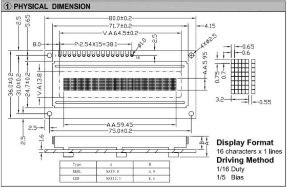 16*1 1601 STN Modulo LCD ST7066 con retroilluminazione per display industriale