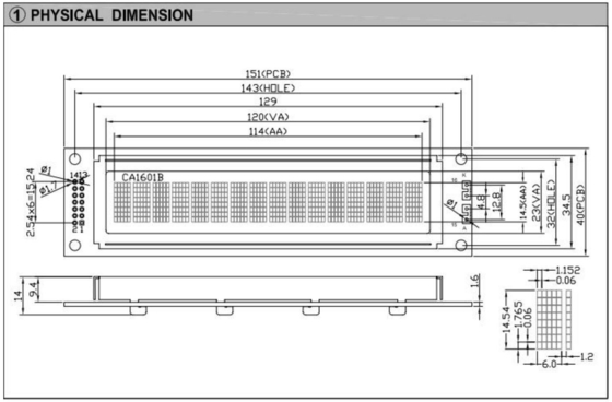 Modulo LCD di caratteri 16*1 di grande dimensione 1601 con backlight PCB Industrial Display
