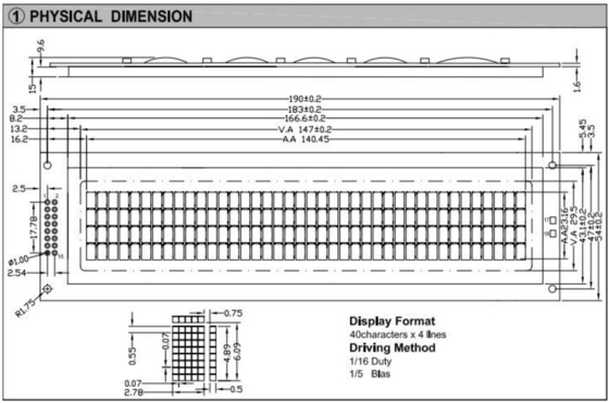 Modulo LCD da 40*4 caratteri di grande dimensione con retroilluminazione e display industriale ad alta temperatura