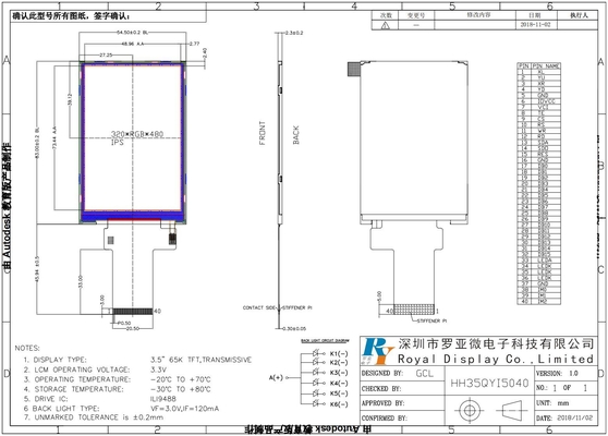 3.5' 320*480 RGB TFT IPS touch LCD Modulo display industriale a temperatura ampia