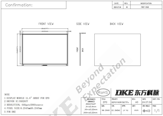 11.6'' 4 colore 960*640 TFT MCU interfaccia ad alto contrasto E-paper display EPD