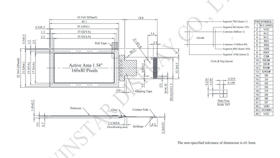 1.54'' 160*80 Monocromo SSD1320 Ultra Wide Temperature OLED LCD Module