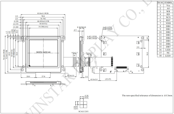 160*160 FSTN grafico UC1698u Cog a larga temperatura Modulo LCD personalizzato