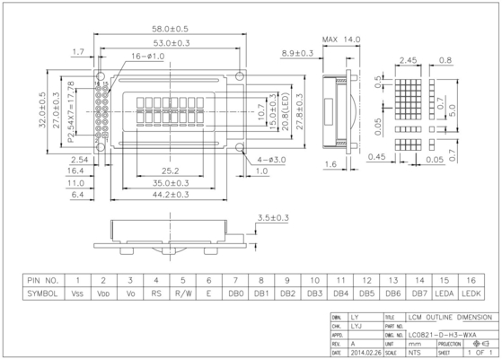 Modulo LCD monocromatico a larghezza 6H a temperatura 8*2 caratteri STN