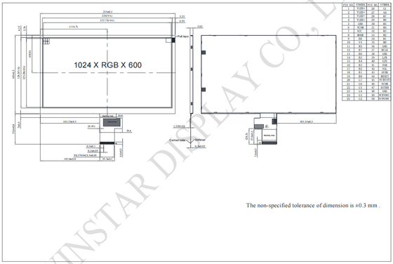 10.1'' 1024*RGB*600 TFT Wide temperature LCD Module interfaccia a 24 bit