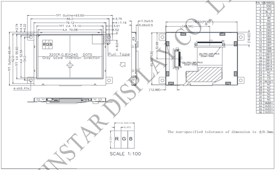 3.5' 320*RGB*240 SSD1963 Modulo LCD TFT a temperatura larga