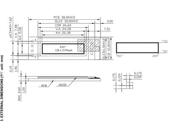 0.91'' 128*32 Monocromo OLED a larga temperatura con modulo LCD PCB