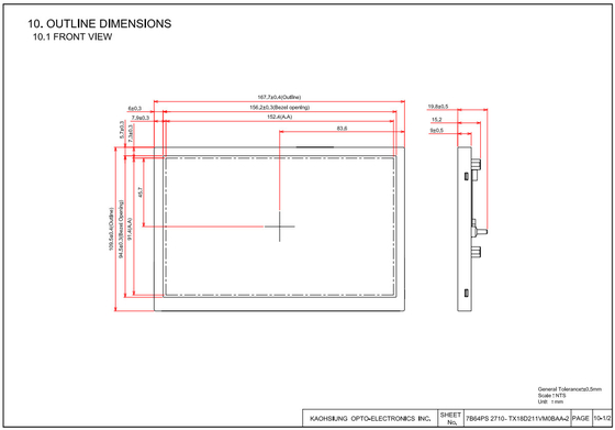 7' WVGA Ltps 800*480 IPS TFT Modulo LCD a larga temperatura