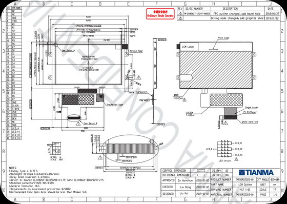 Tianma 5' 800*480 TFT HX8664 Modulo LCD a temperatura larga