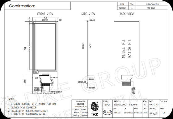 2.9' 296*128 Interfaccia MCU Active Matrix Display E-Paper EPD