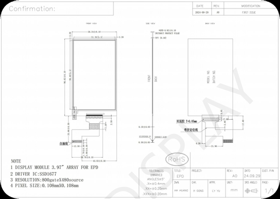 3.97'4 colore 800*480 SSD1677 E-paper display EPD