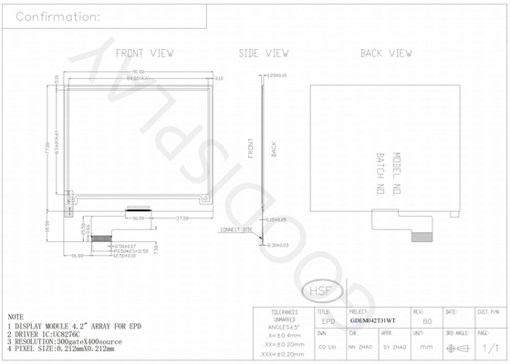 4.2'' 300*400 Display monocromo in bianco e nero in carta elettronica EPD