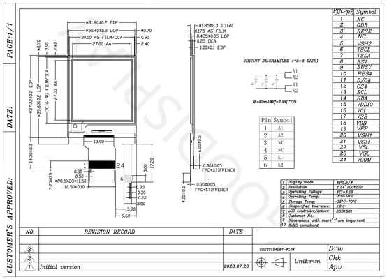 1.54'' 200*200 interfaccia monocroma SPI e-paper display EPD