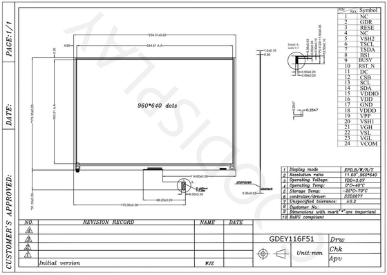 11.6' 960*640 4 Colore carta elettronica Display SPI Interfaccia EPD