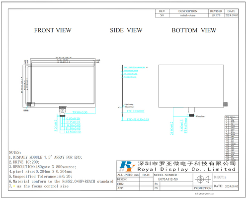 7.5'' monocromo 800*480 in scala grigia Display LCD su carta elettronica Modulo per ESL