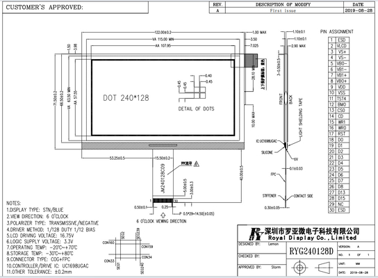 STN Blu 240*128 grafico trasmissivo negativo UC1698U COG Modulo LCD