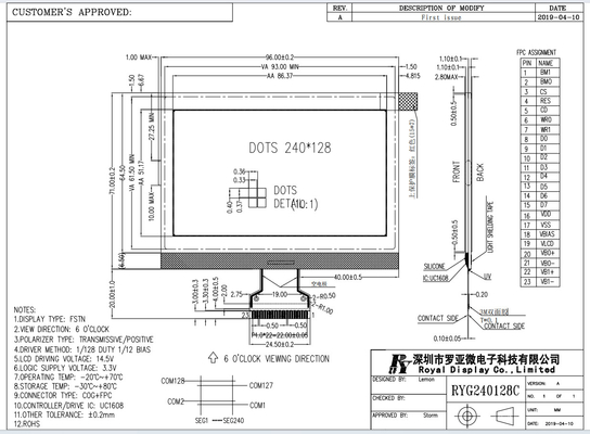 240*128 FSTN grafico Modulo LCD trasmissivo positivo 3.3V UC1608