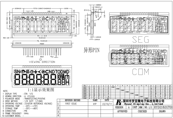 Stn Giallo Verde Trasflettivo Positivo Meter Pin Modulo LCD Industriale